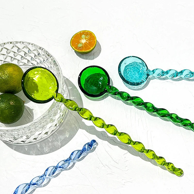 Colorful Glass Coffee Spoon – Long Handle Tea, Dessert & Ice Cream Spoon