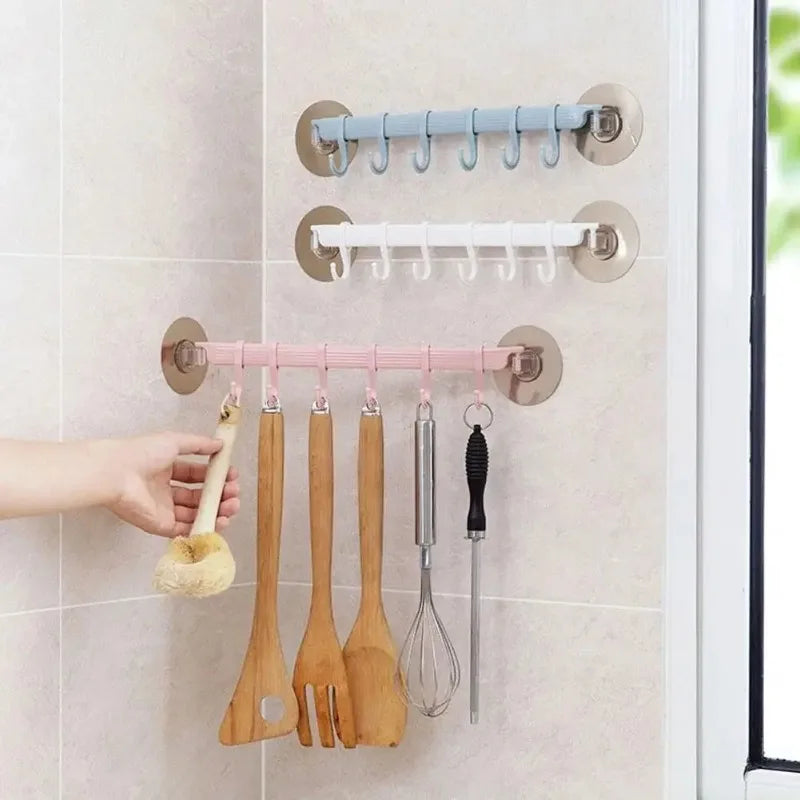 White Suction Cup Hook Rack 6-Row No-Drill Corner Wall Hanger Secondary image