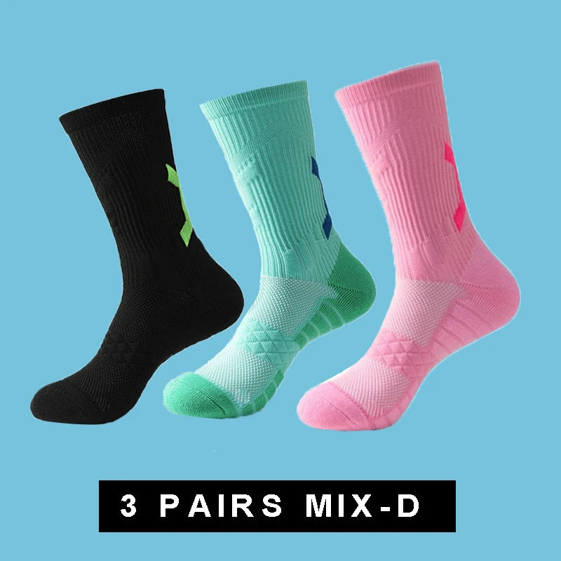 Men Cushioned Basketball Socks Long Breathable Badminton Sports Crew