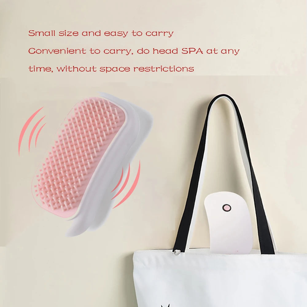 Small device with a brush-like head and carrying bag on a beige background