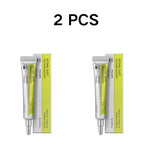 Two skincare product tubes with yellow labels on a white background