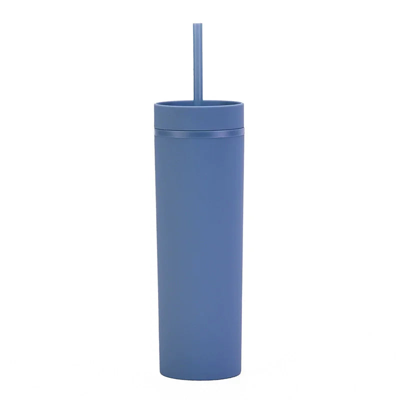 Double Wall Skinny Tumbler 473ml/480ml Cup with Straw & Lid