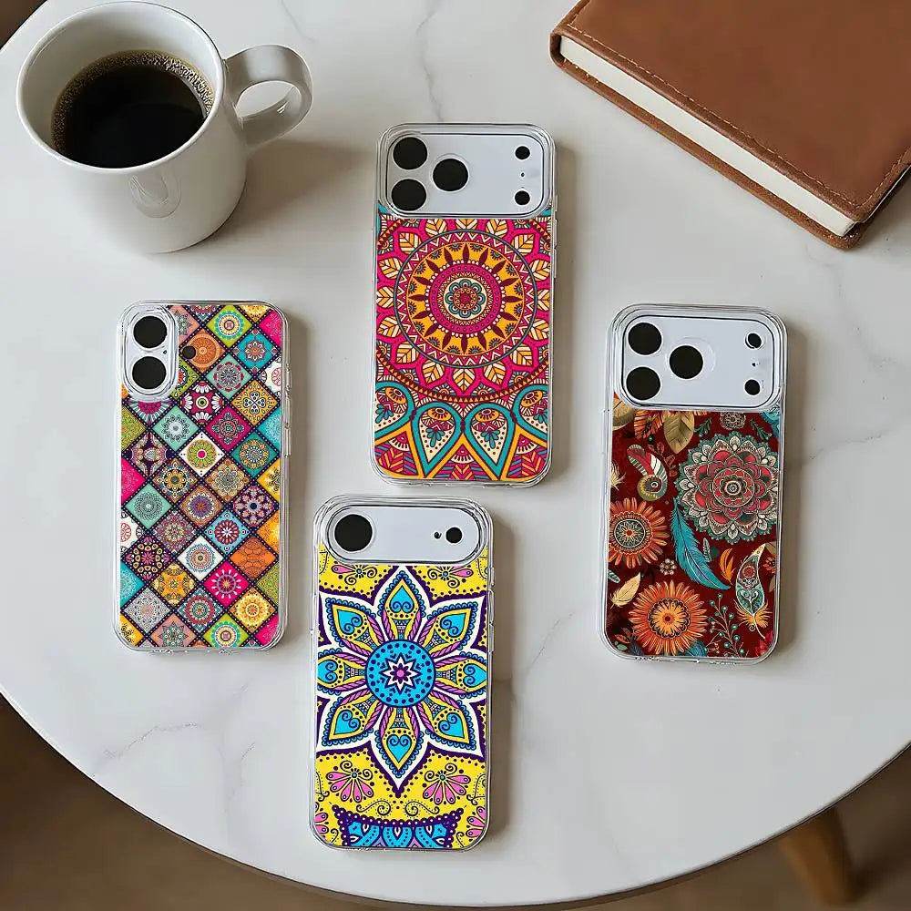 Indian Mandala Silicone Soft Case for iPhone 17 16 15 14 Pro Max Cover