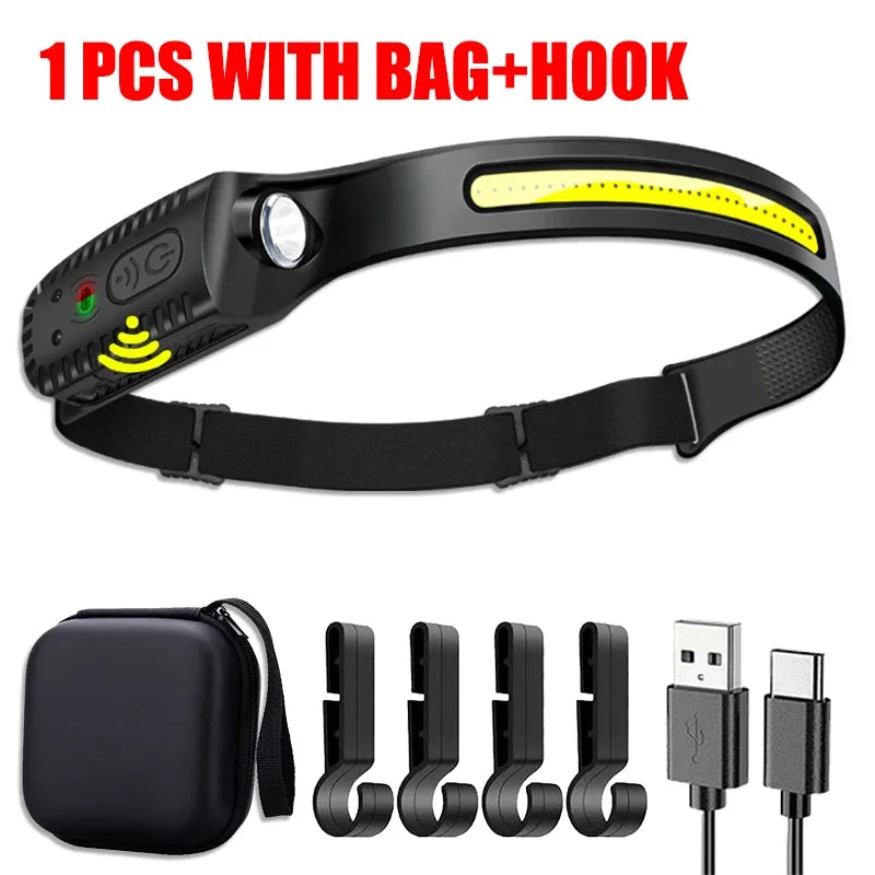 USB Rechargeable LED Sensor Headlamp XPE+COB Light