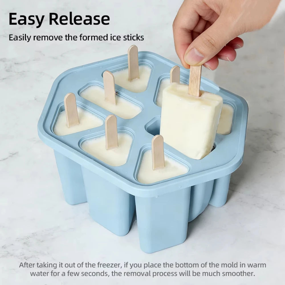 8 Holes Silicone Popsicle Mold – Reusable Ice Pop Maker Tray Easy Release