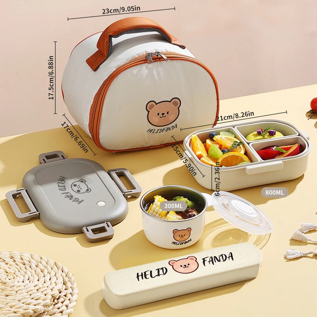 WORTHBUY 800ML Lunch Box Removable 3 Compartment Microwave Bento Box