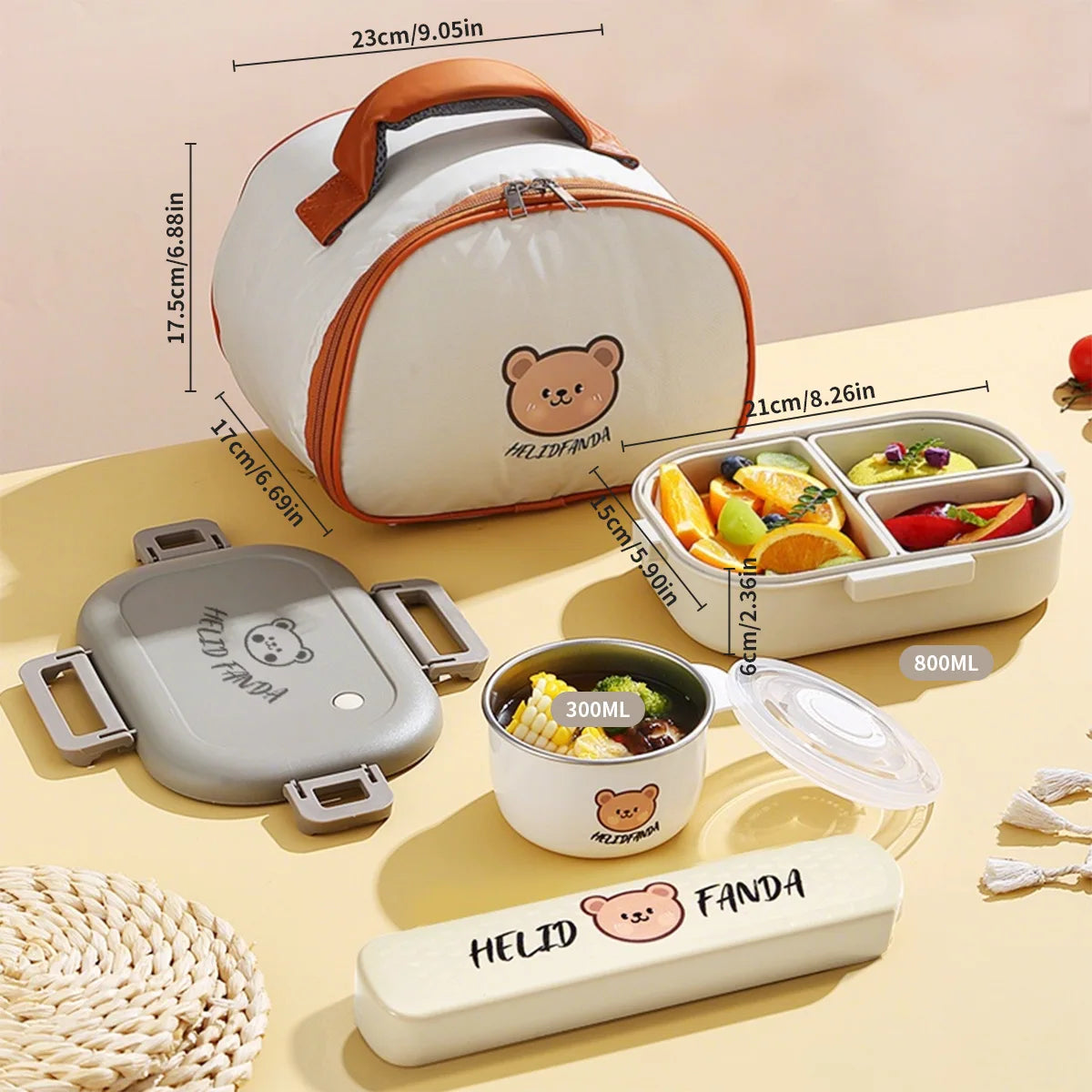 WORTHBUY 800ML Lunch Box Removable 3 Compartment Microwave Bento Box