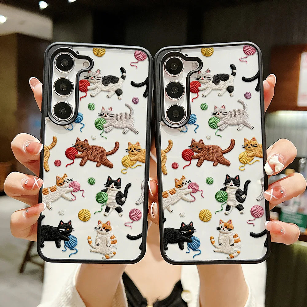 Cute Cat Wrist Strap Case For Samsung A26 A36 A56 S24 S25 S26 Ultra