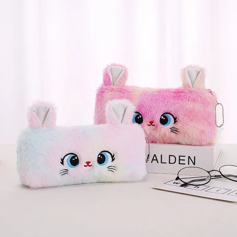 Kawaii Cat Plush Pencil Case Cute Fluffy Large Capacity Pen Bag