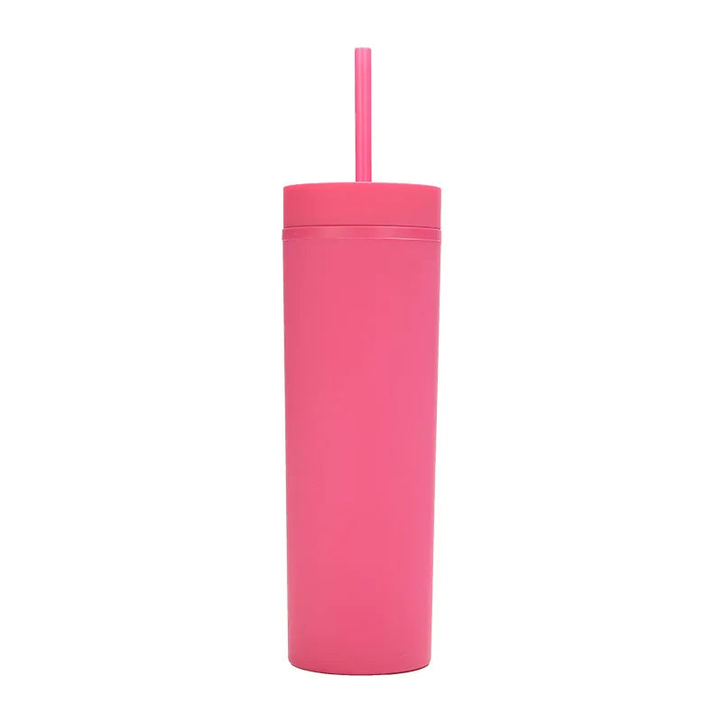 Double Wall Skinny Tumbler 473ml/480ml Cup with Straw & Lid