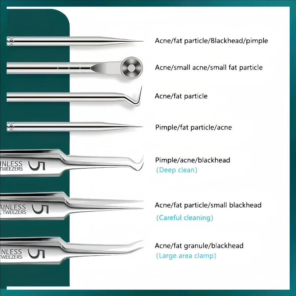 8Pcs Stainless Steel Acne Blackhead Clip Set Facial Pore Cleaner Tool