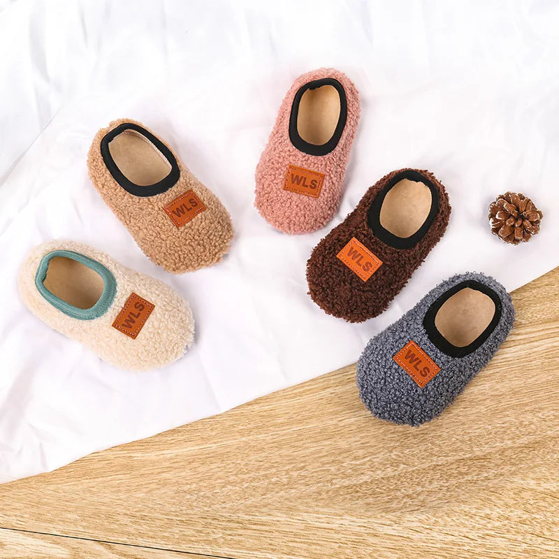 Autumn Winter Baby Slippers Plush Anti-Slip Sock Shoes for Kids