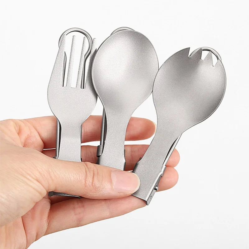 Titanium Foldable Spoon Fork Ultralight Camping & Hiking Spork Tool