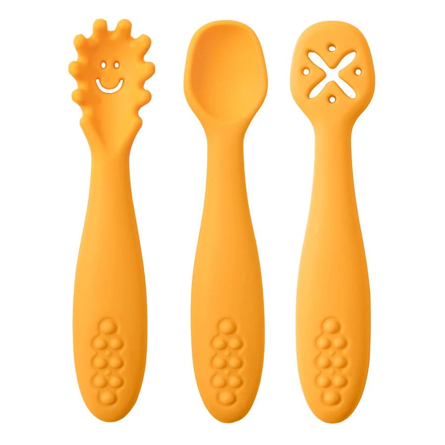 3PCS Baby Learning Spoon Set Soft Feeding Spoons for Toddlers
