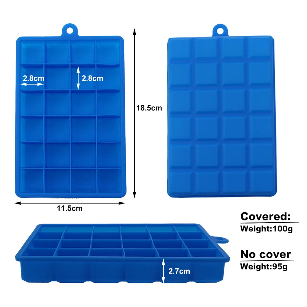 24-Hole Silicone Ice Cube Tray with Lid Square Ice Mold for Drinks & Cocktails