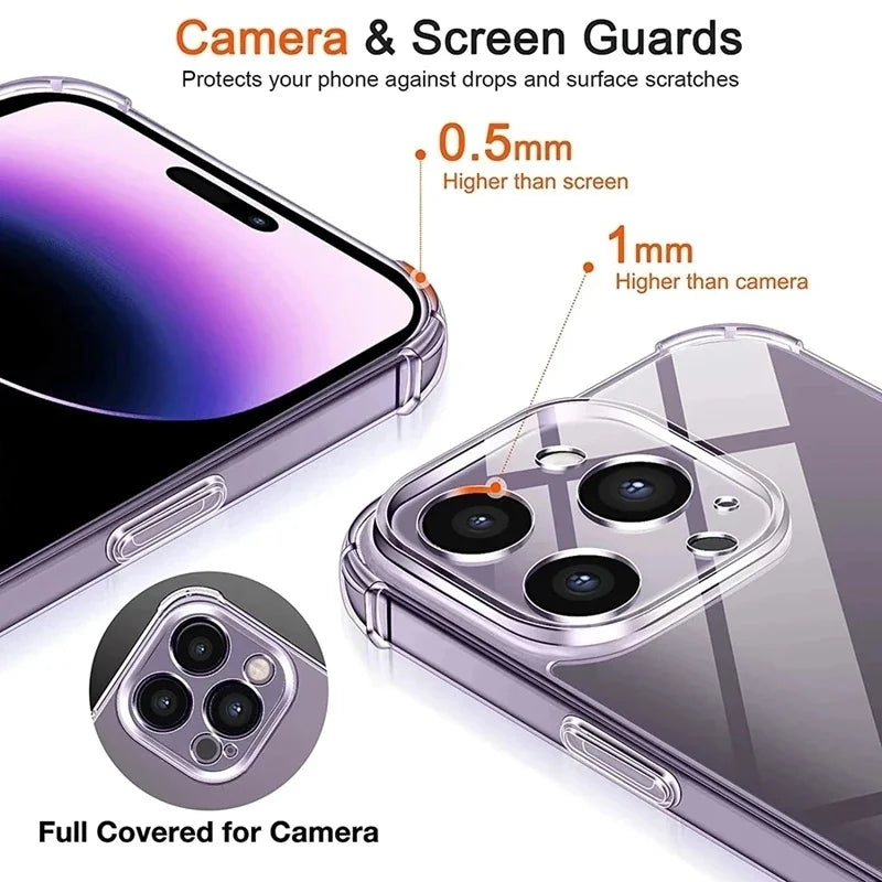 Luxury Clear Silicone Case for iPhone 17 16 15 14 13 12 11 Pro Max