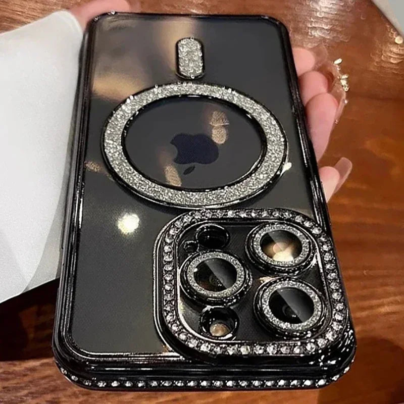 Glitter Diamond Magnetic Case for iPhone 17 16 15 14 13 12 11 Pro Max