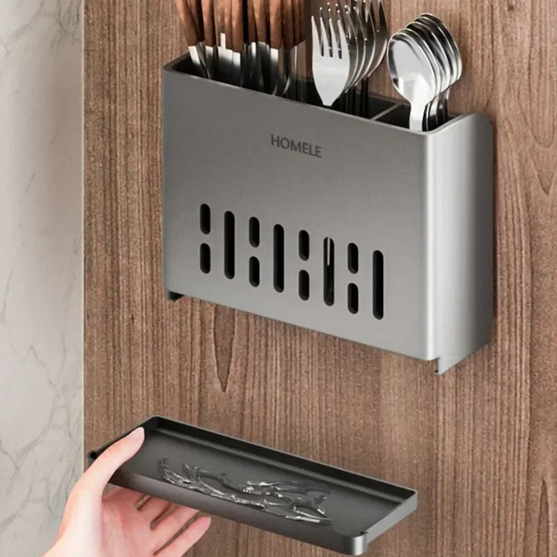 Wall Mounted Cutlery Holder Utensil Drain Rack Main image