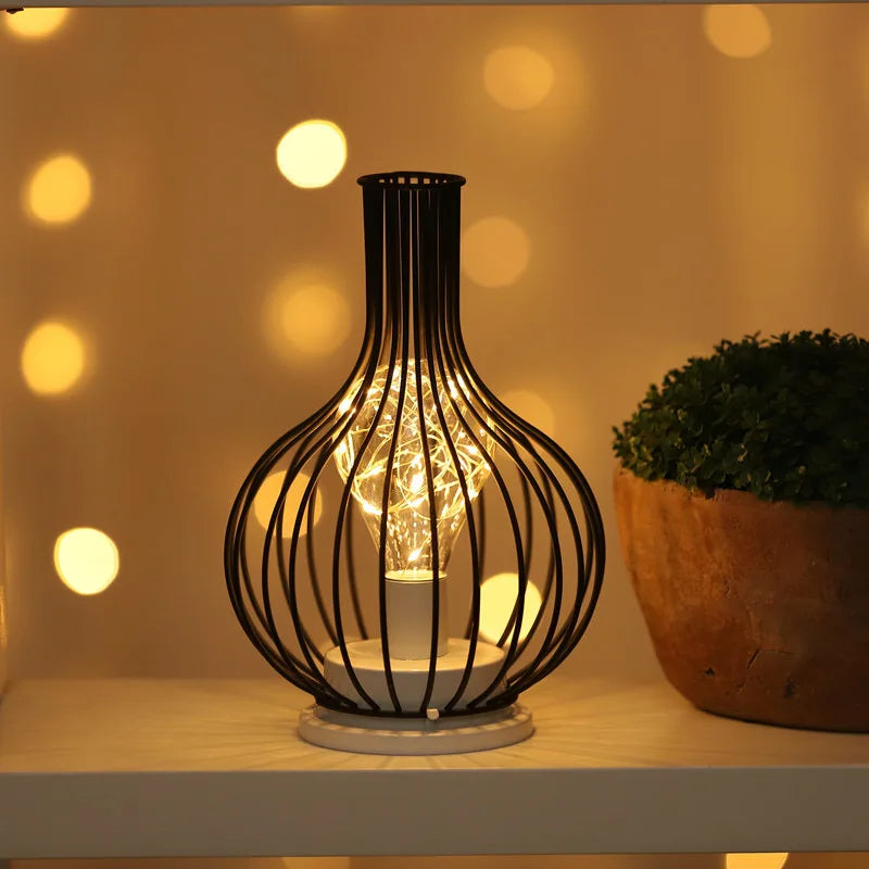 Iron Wire Cage LED Night Light for Bedroom & Living Room