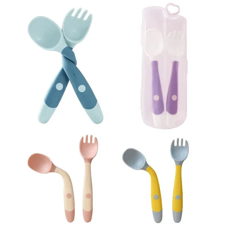 Baby Silicone Spoon & Fork Set Soft Bendable Toddler Feeding Utensils