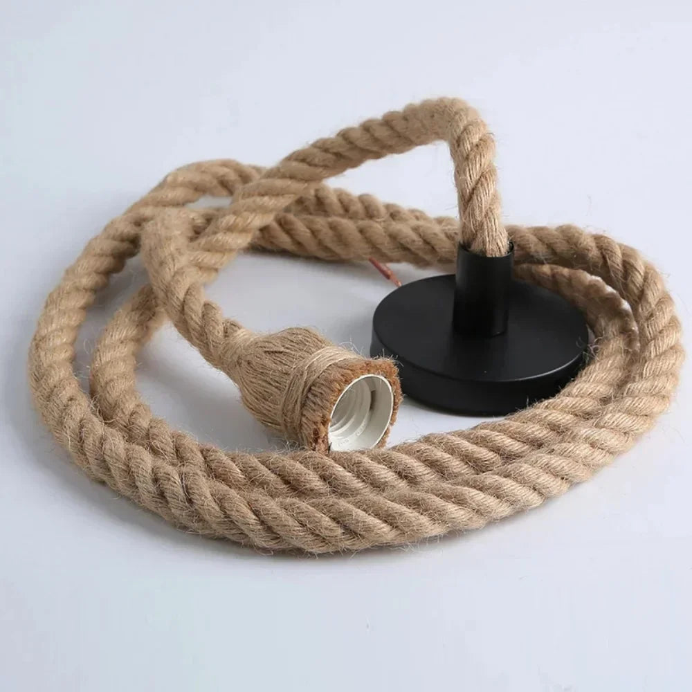 Industrial Hemp Rope Pendant Light E27 Vintage Chandelier