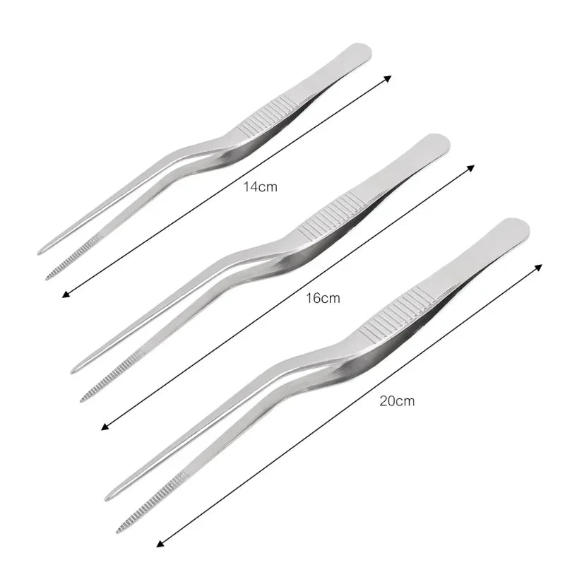 Kitchen Tweezers Stainless Steel – BBQ Food Clip & Cooking Tongs (1/3Pcs)