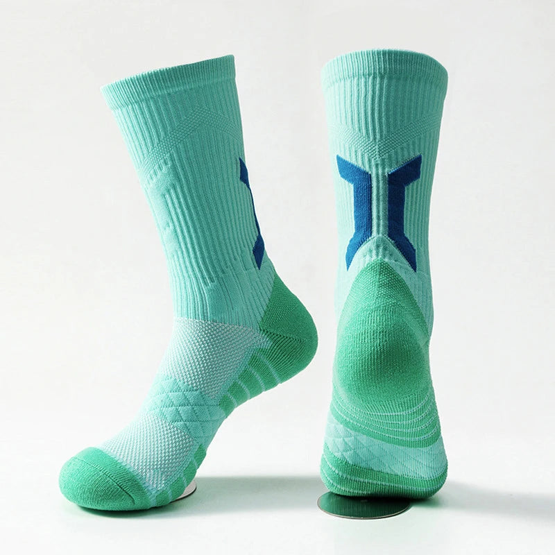 Men Cushioned Basketball Socks Long Breathable Badminton Sports Crew