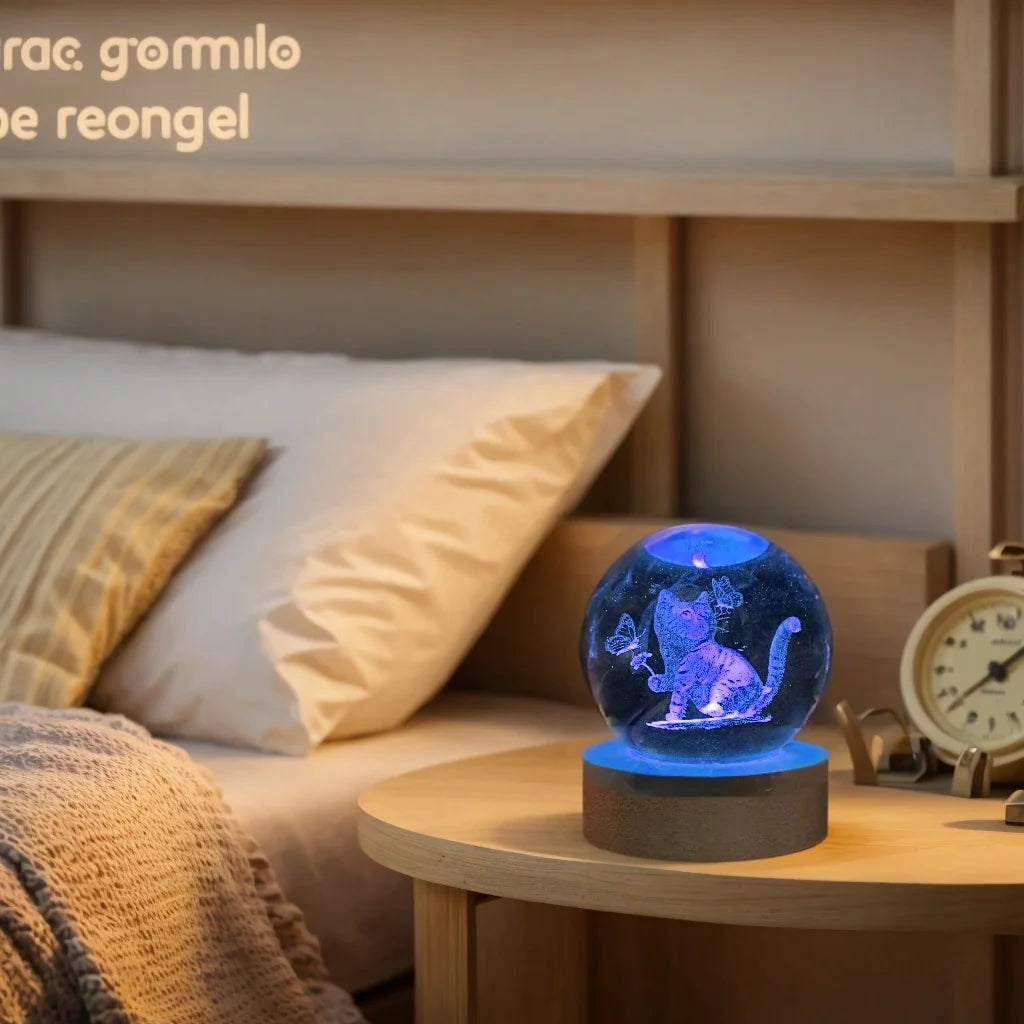 3D Butterfly Cat Crystal Ball Night Light LED Lamp