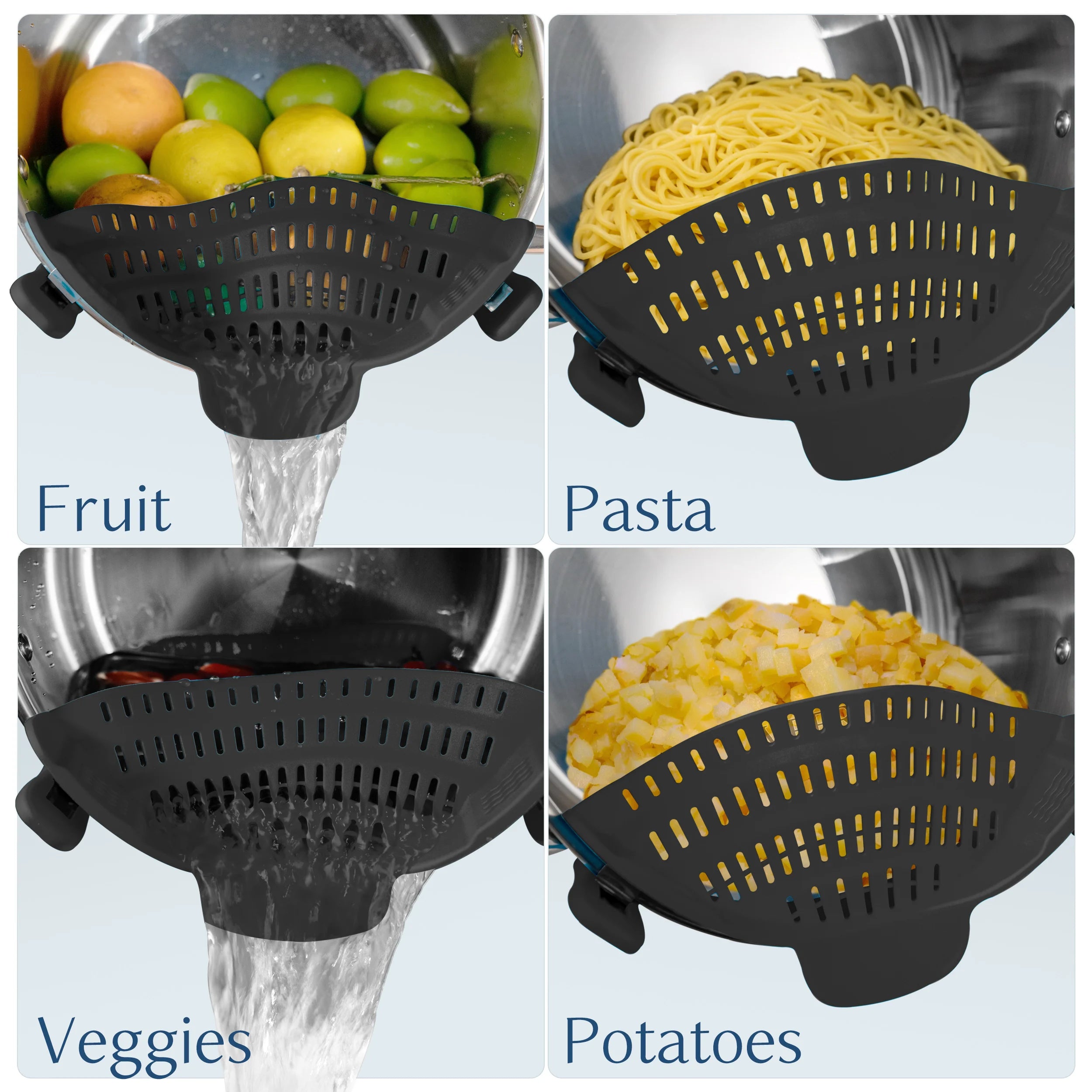 Silicone Pot Strainer Clip-On – Adjustable Kitchen Strainer for Pots & Pans