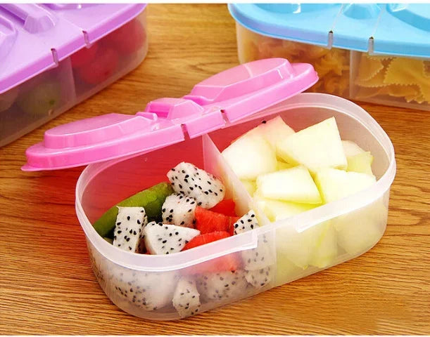 Double Compartment Food Storage Box Sealed Plastic Snack Lunch Container