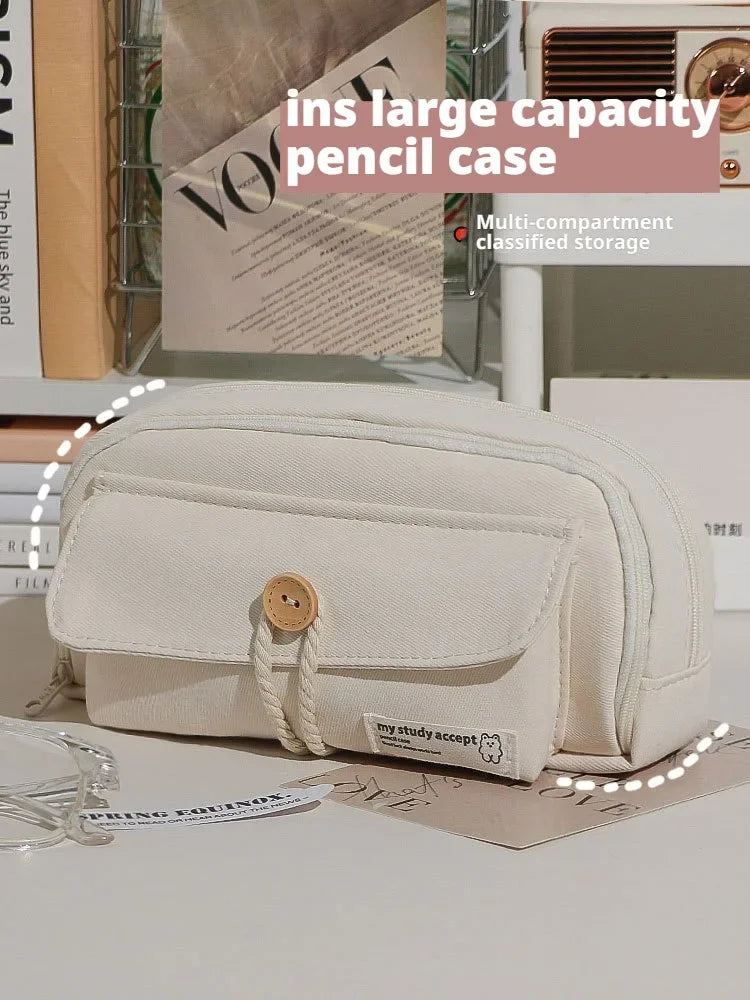 Cute Canvas Pencil Case Large Opening Student Stationery Bag
