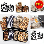 2PCS Leopard Print Oven Mitt & Pot Holder Set – Heat Resistant Kitchen Gloves