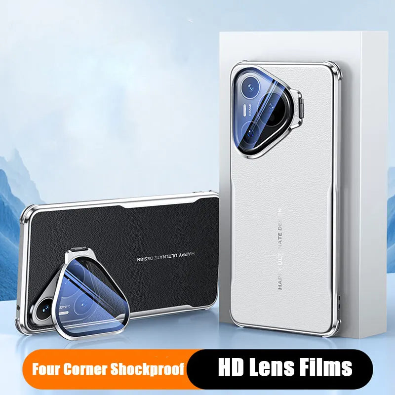 Leather Plated Metal Lens Holder Case for Huawei Pura 80 70 Pro Ultra