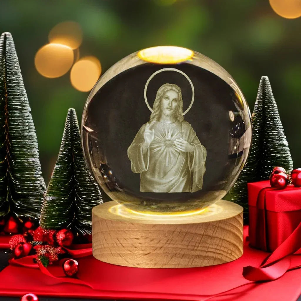 Jesus 3D Crystal Ball Night Light Religious LED Lamp
