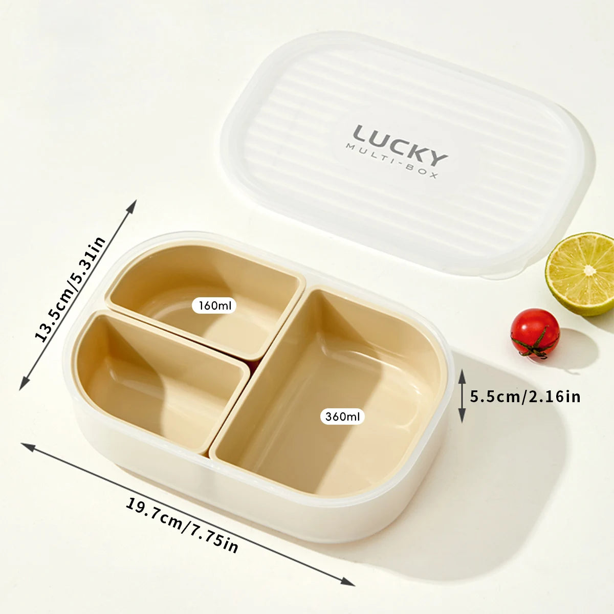 WORTHBUY 3 Grid Lunch Box Microwave Safe Detachable Bento Container