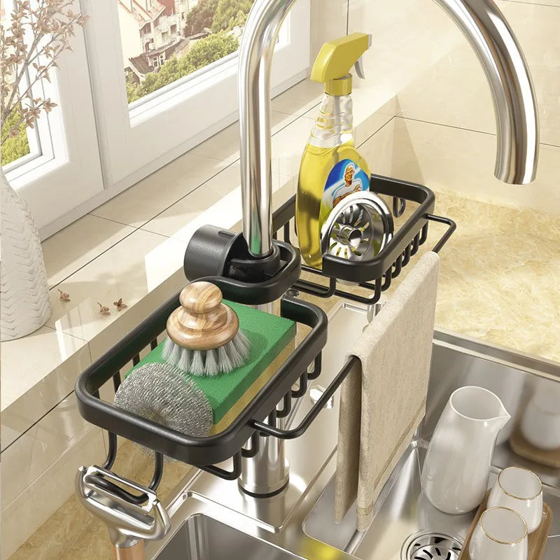 Space Aluminum Sink Drain Rack Faucet Sponge & Soap Organizer