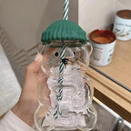 550ml Cartoon Bear Cup with Straw Cute Transparent Coffee & Water Mug