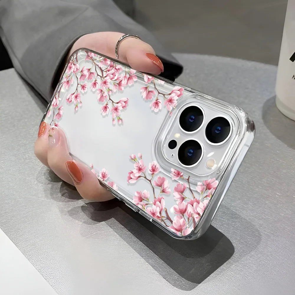 Aesthetic Flower Clear Case for iPhone 11 12 13 14 15 16 Pro Max