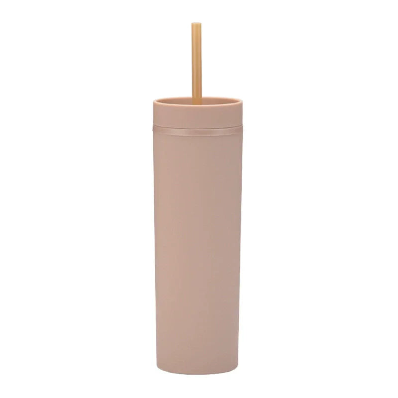 Double Wall Skinny Tumbler 473ml/480ml Cup with Straw & Lid