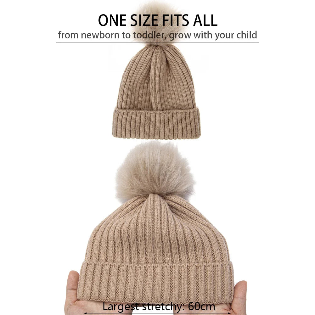 Big Pompom Baby Winter Hat Cute Knitted Beanie for Newborns