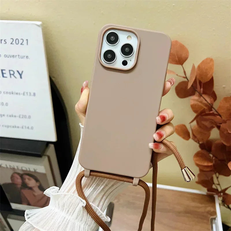 Crossbody Strap Silicone Case for iPhone 11 12 13 14 15 16 Pro Max
