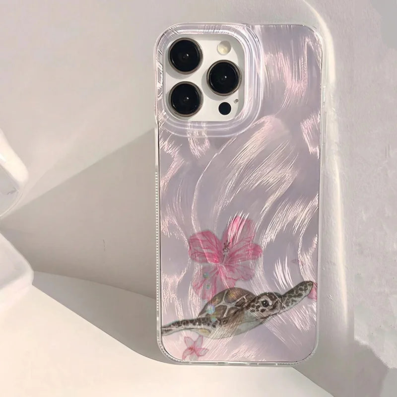 Summer Turtle Pattern Case for iPhone 11 12 13 14 15 16 17 Pro Max