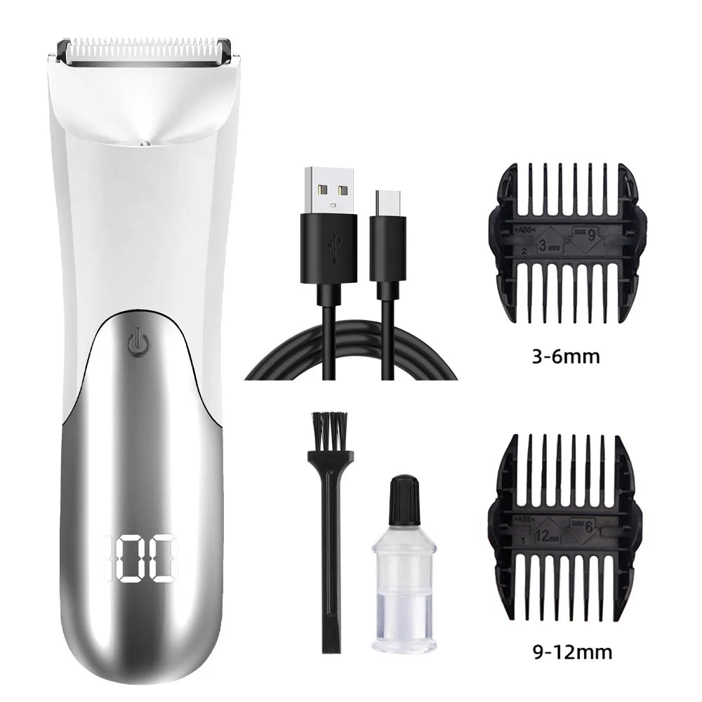 Men's Body Trimmer Electric Groin Groomer Ceramic Blade Wet/Dry