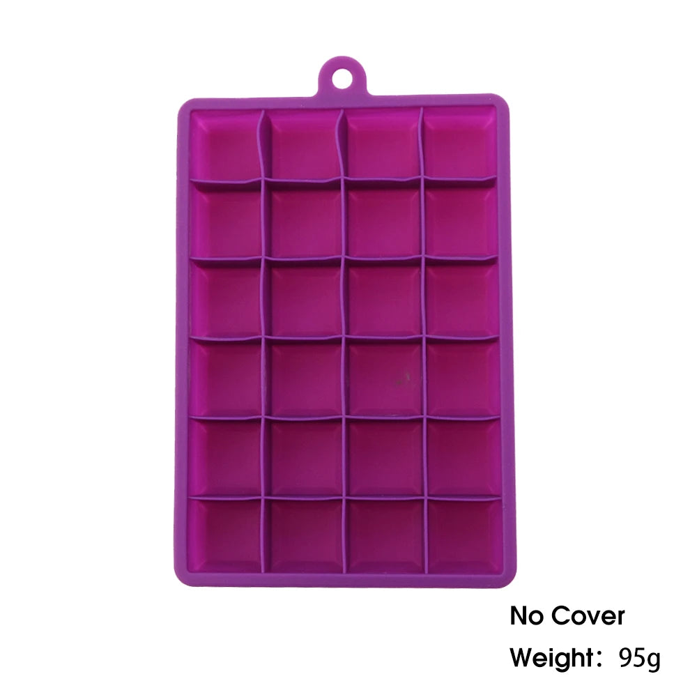 24-Hole Silicone Ice Cube Tray with Lid Square Ice Mold for Drinks & Cocktails