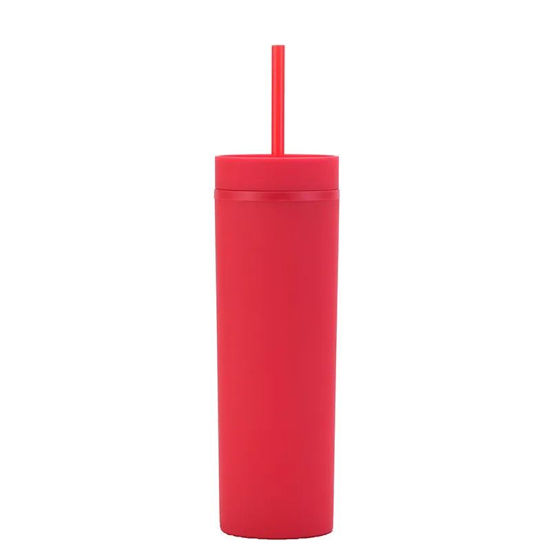 Double Wall Skinny Tumbler 473ml/480ml Cup with Straw & Lid