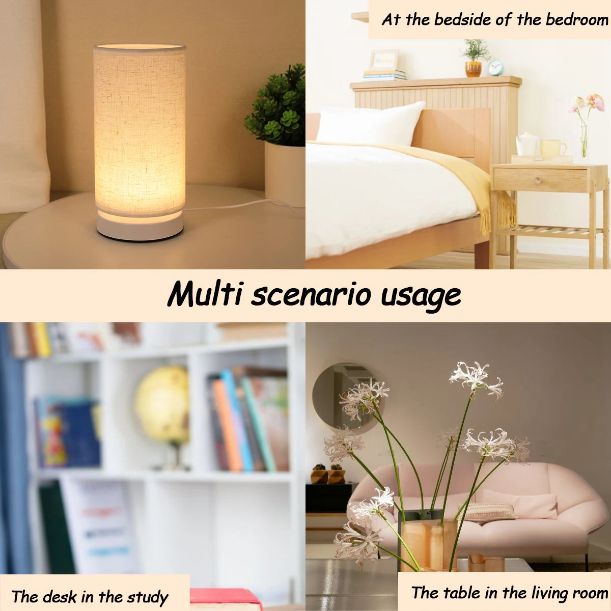 Fabric Cylinder Desk Lamp for Bedroom & Home Lighting