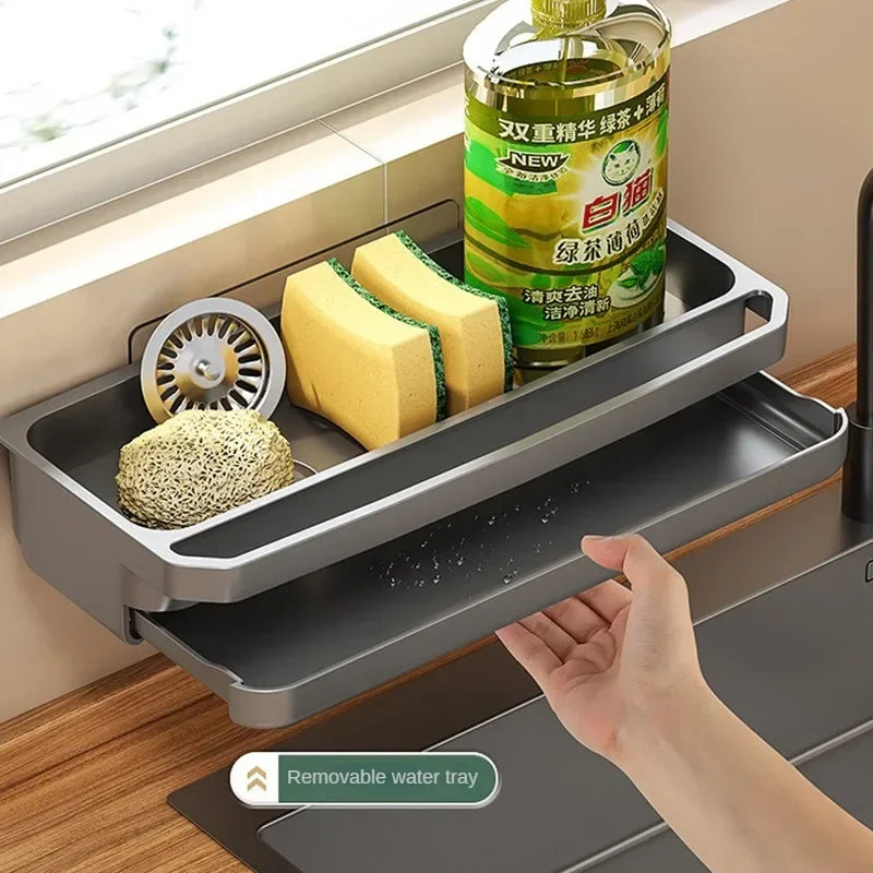 Self-Draining Kitchen Sink Organizer Sponge & Soap Faucet Shelf Main image