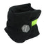 Black travel pillow with a green accent on a white background