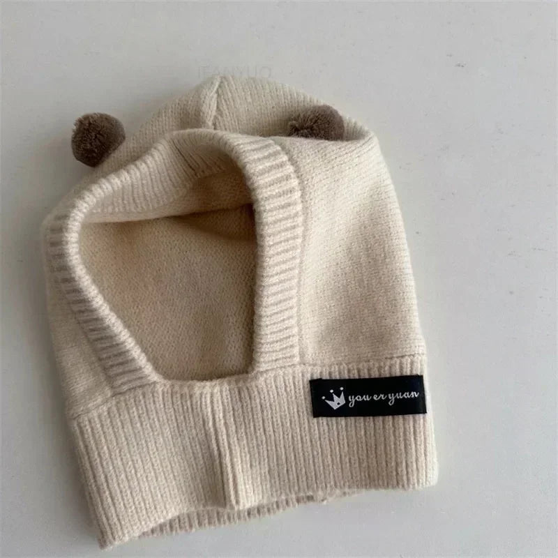 Baby Scarf Hat One-Piece Knitted Winter Cap with Ear Protection