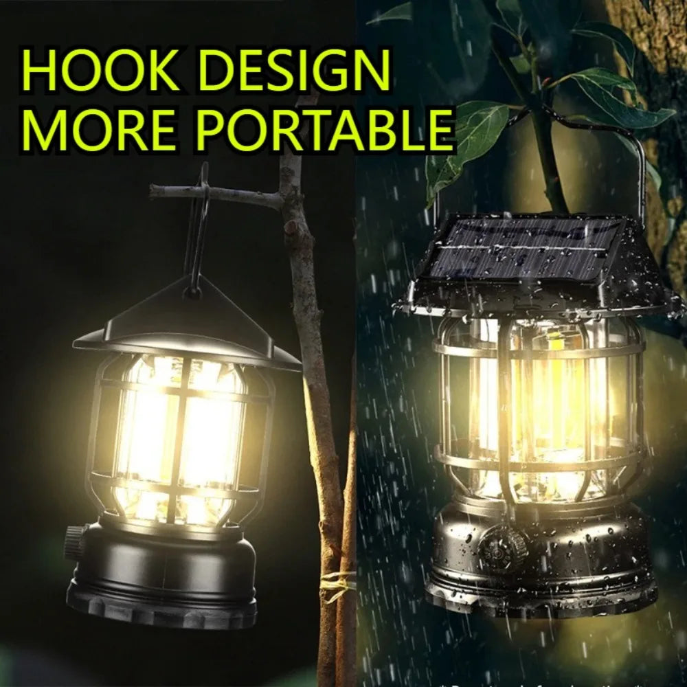 2-in-1 Solar Camping Lantern USB Rechargeable Light